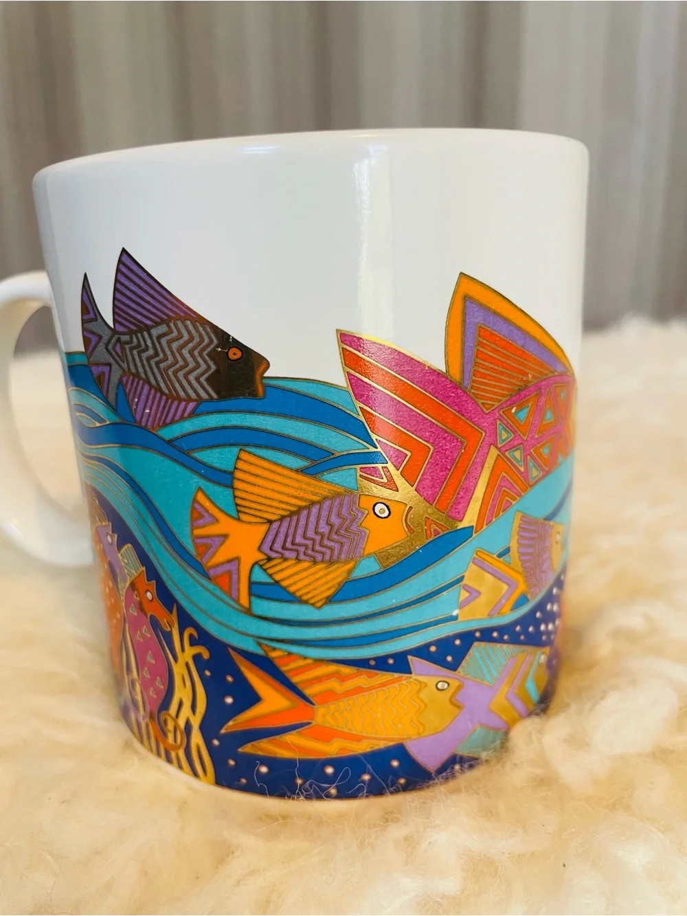 VTG Laurel Burch Sea Goddess Coffee Mug Cup Mermaid Gold Fish Moon Sun Seahorse